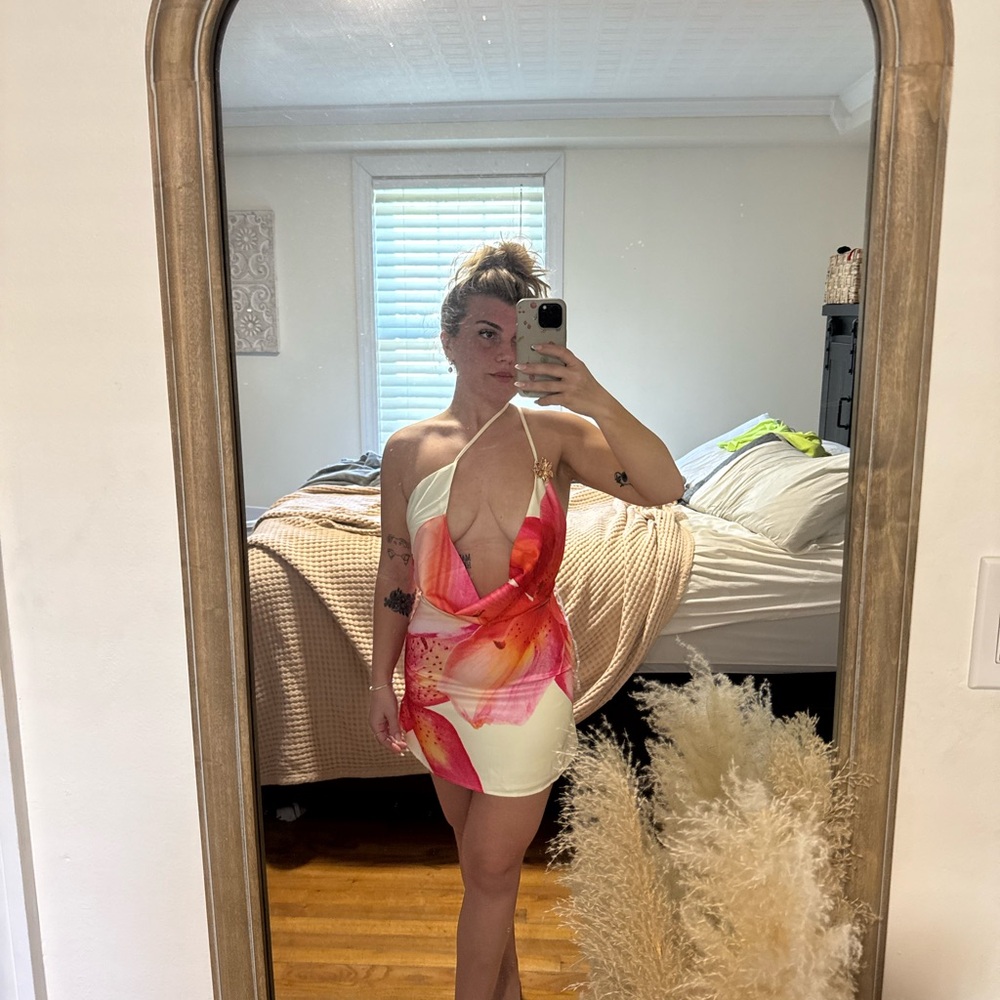 Peppermayo Pink and White Halter Dress